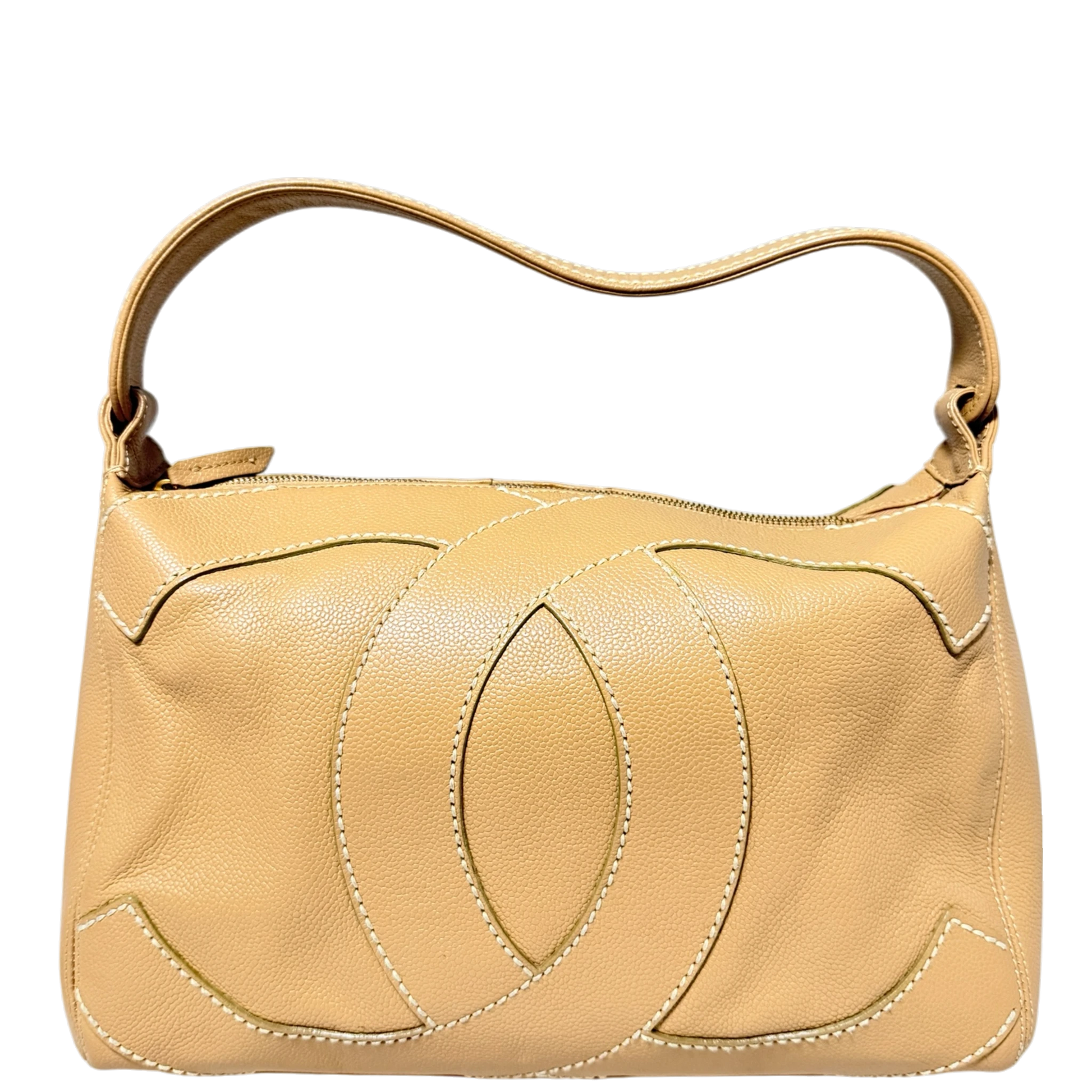 Chanel Vintage CC Stitch Schultertasche Kaviarleder beige braun / sehr gut Chanel