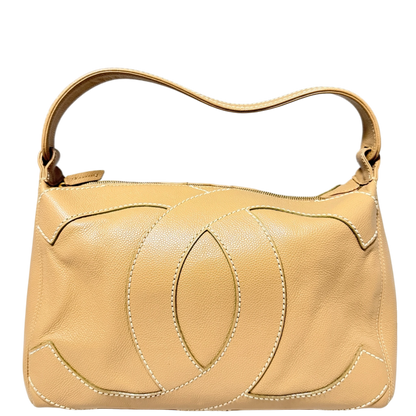Chanel Vintage CC Stitch Schultertasche Kaviarleder beige braun / sehr gut Chanel