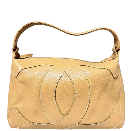 Chanel Vintage CC Stitch Schultertasche Kaviarleder beige braun / sehr gut Chanel
