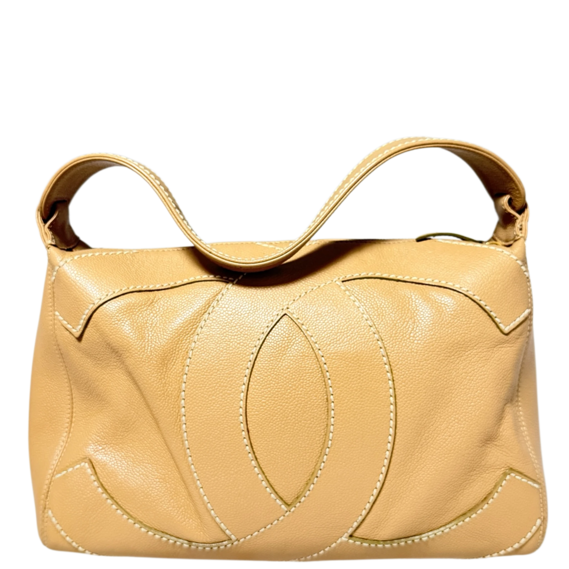 Chanel Vintage CC Stitch Schultertasche Kaviarleder beige braun / sehr gut Chanel