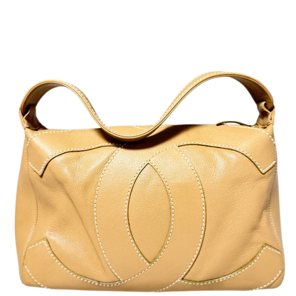 Chanel Vintage CC Stitch Schultertasche Kaviarleder beige braun / sehr gut Chanel