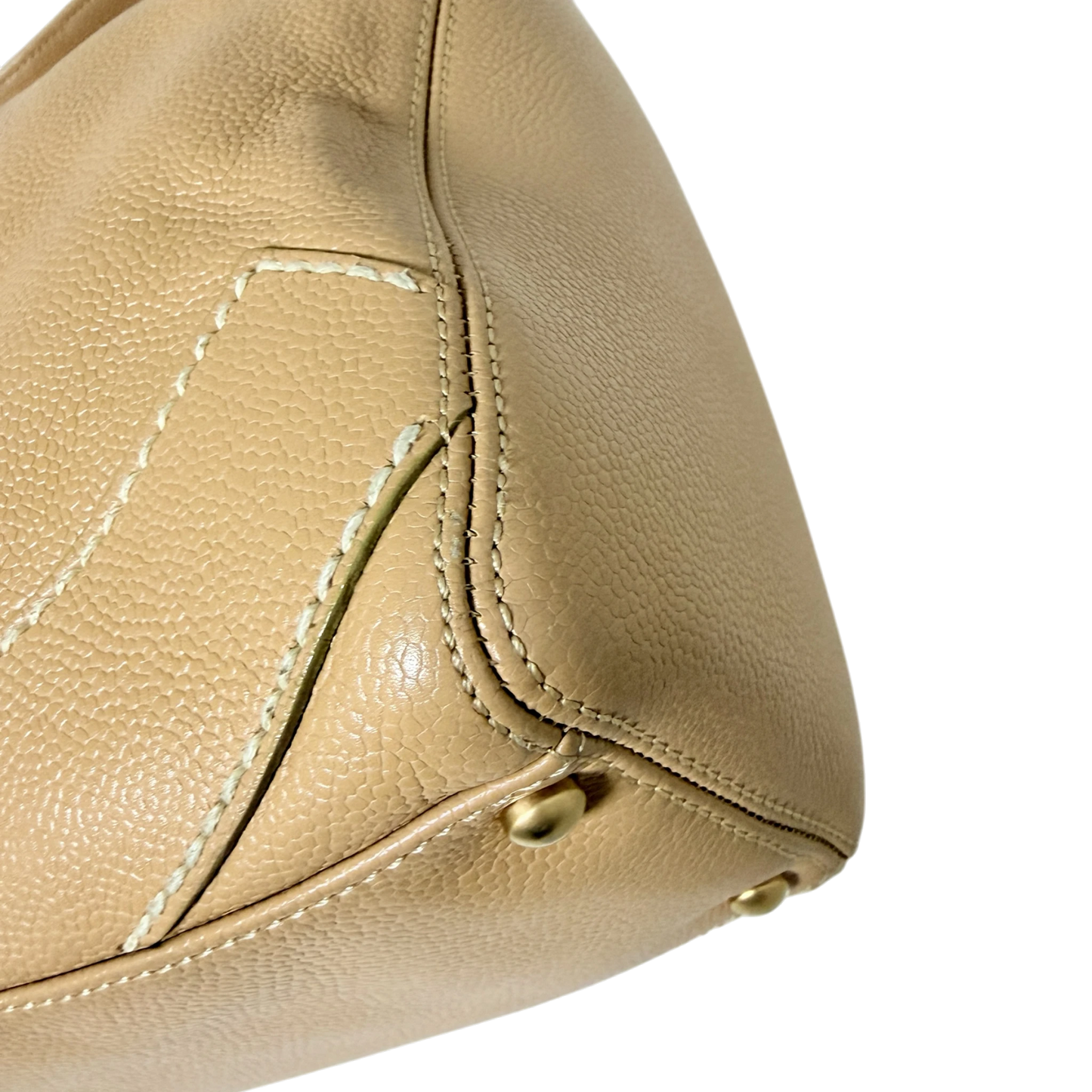 Chanel Vintage CC Stitch Schultertasche Kaviarleder beige braun / sehr gut Chanel