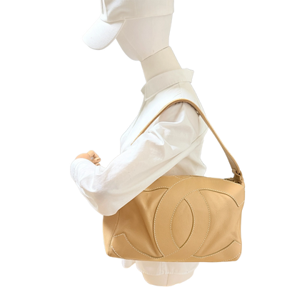 Chanel Vintage CC Stitch Schultertasche Kaviarleder beige braun / sehr gut Chanel