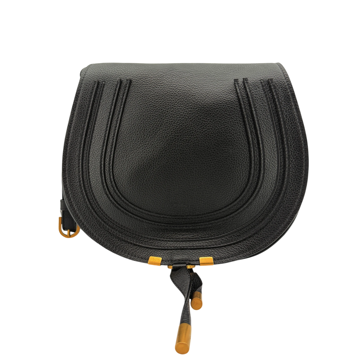 Chloé Marcie Medium Saddle Bag Genarbtes Kalbsleder Schwarz Gold