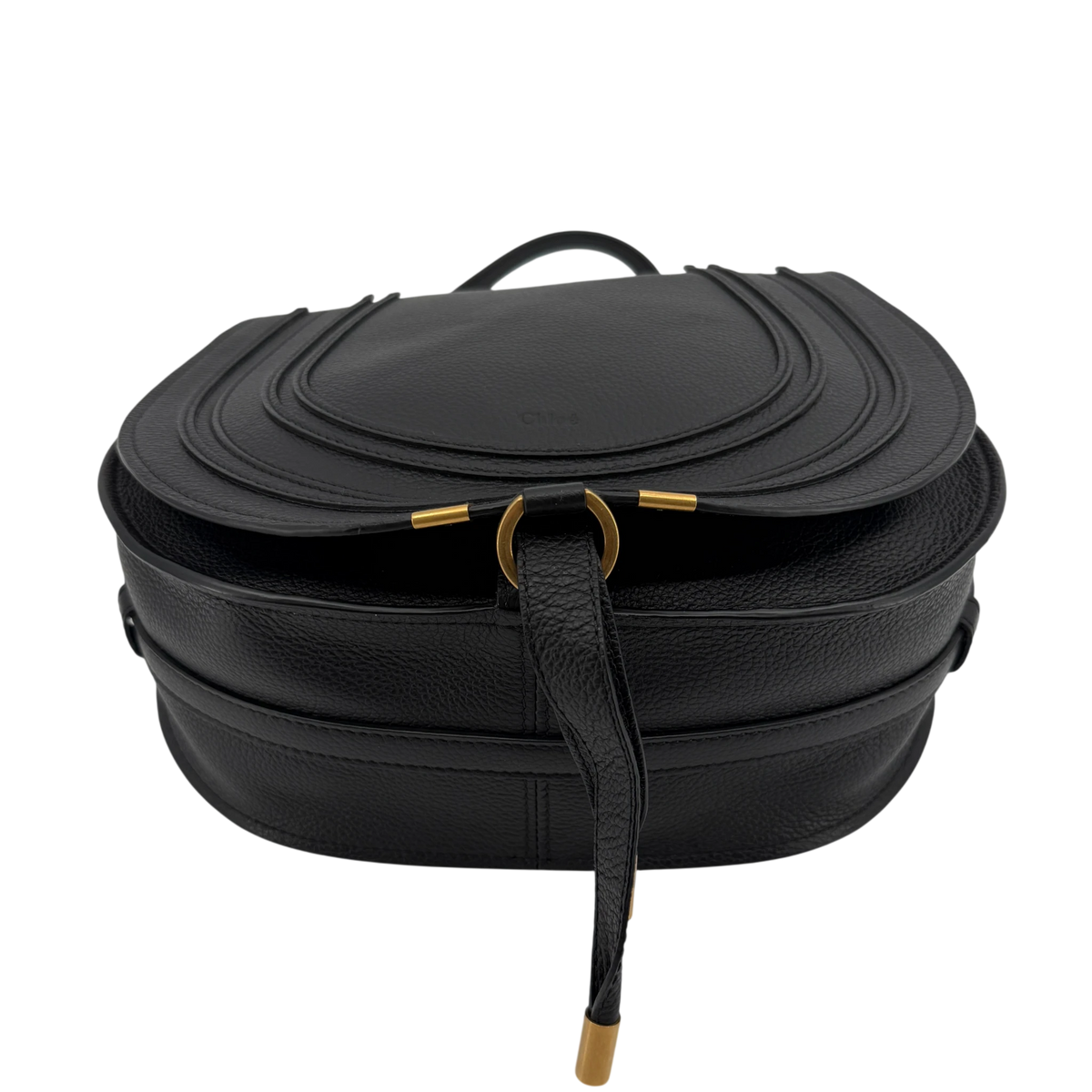 Chloé Marcie Medium Saddle Bag Genarbtes Kalbsleder Schwarz Gold