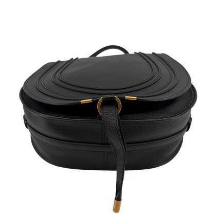 Chloé Marcie Medium Saddle Bag Genarbtes Kalbsleder Schwarz Gold