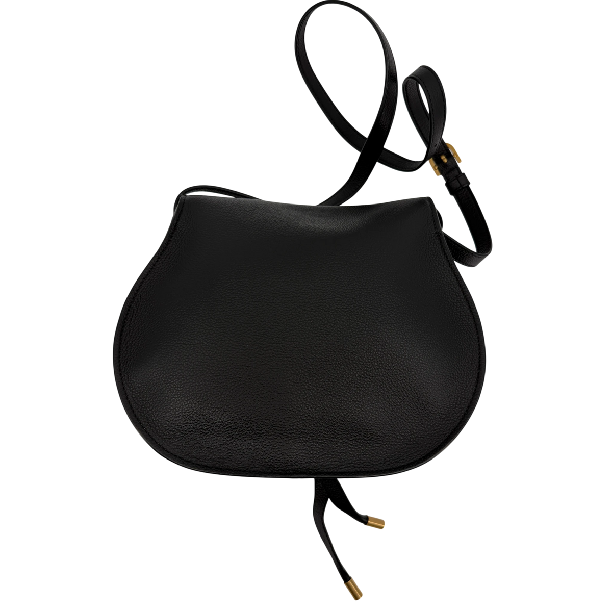 Chloé Marcie Medium Saddle Bag Genarbtes Kalbsleder Schwarz Gold