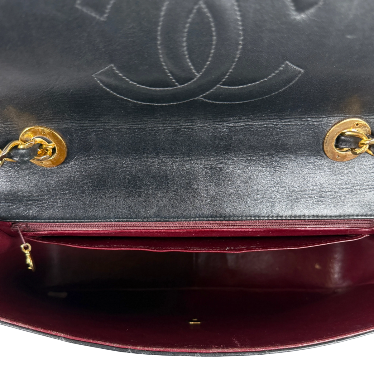 Chanel Vintage Jumbo XL Single Flap Bag Lambskin Black Gold