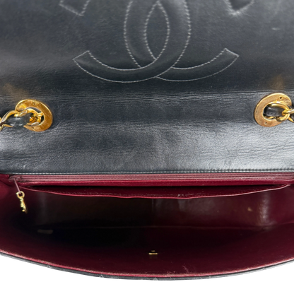 Chanel Vintage Jumbo XL Single Flap Bag Lambskin Black Gold