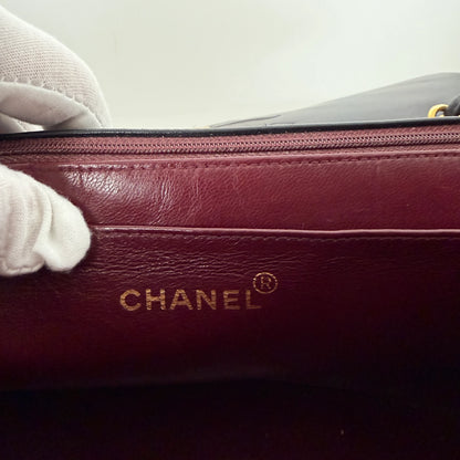 Chanel Vintage Jumbo XL Single Flap Bag Lambskin Black Gold