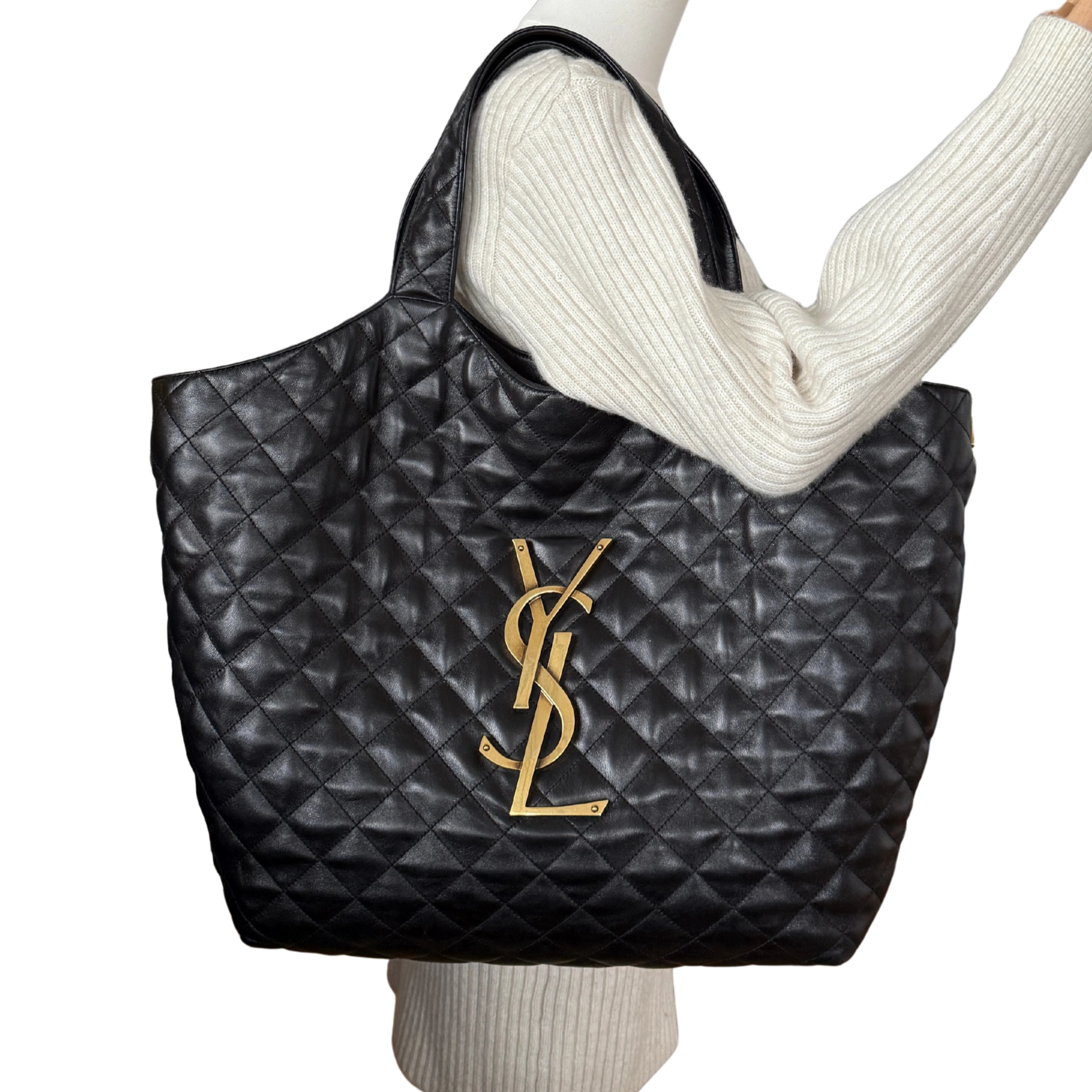 Saint Laurent ICARE Maxi-Shopper aus gestepptem Lammleder Schwarz / sehr gut Saint Laurent