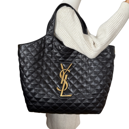 Saint Laurent ICARE Maxi-Shopper aus gestepptem Lammleder Schwarz / sehr gut Saint Laurent