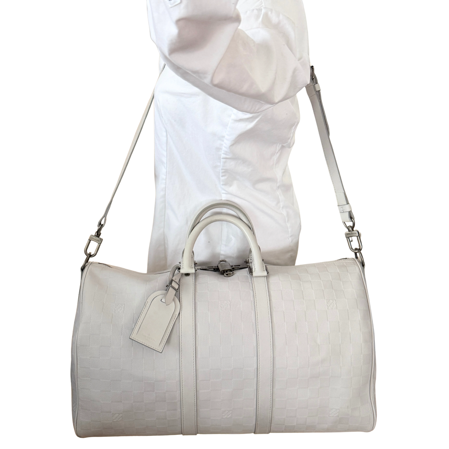 Louis Vuitton Infiniti Keepall 45 Bandouliere Reisetasche Hellgrau / sehr gut