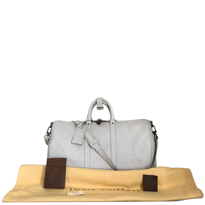 Louis Vuitton Infiniti Keepall 45 Bandouliere Reisetasche Hellgrau / sehr gut