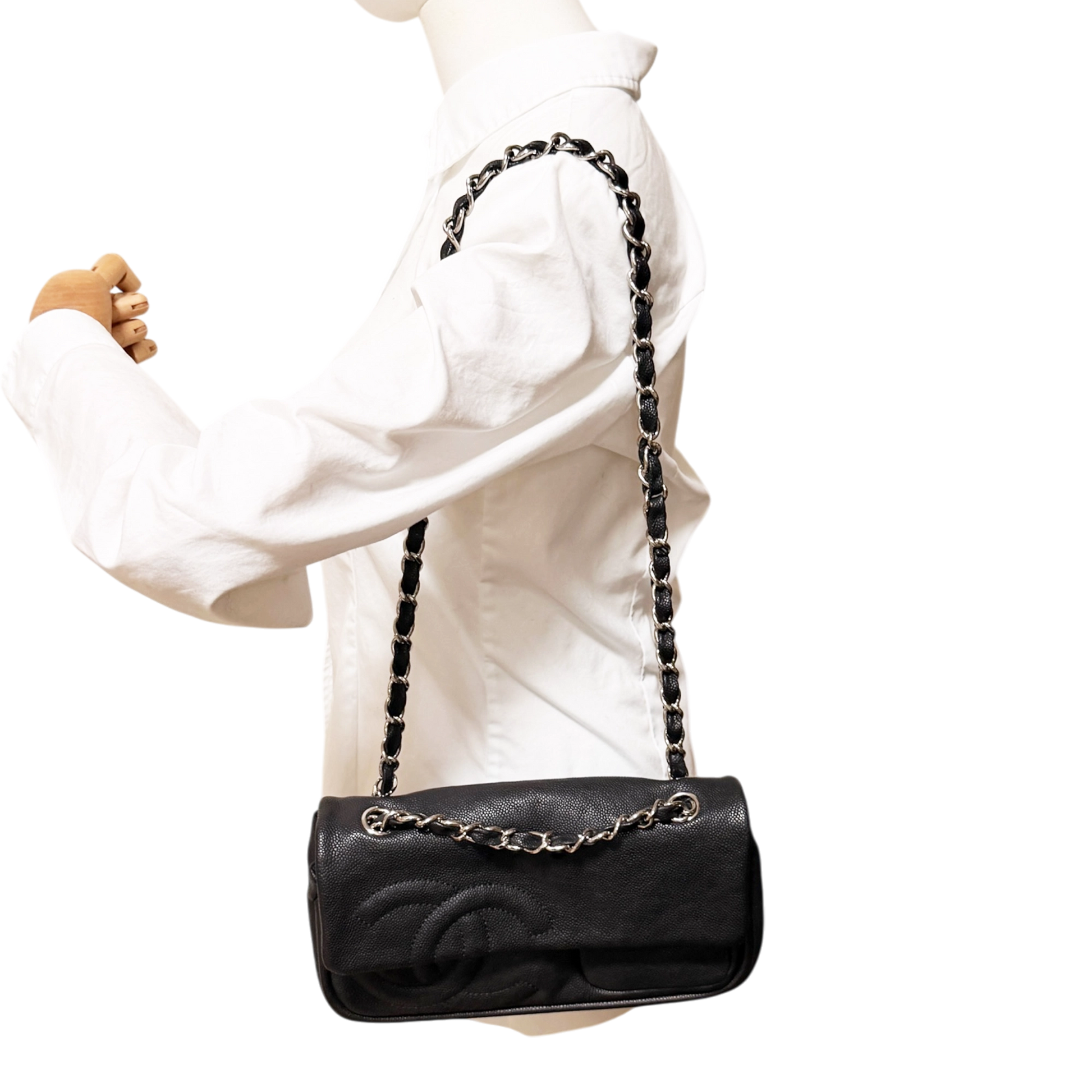 Chanel CC Flap Bag schwarz Leder /neuwertig Chanel