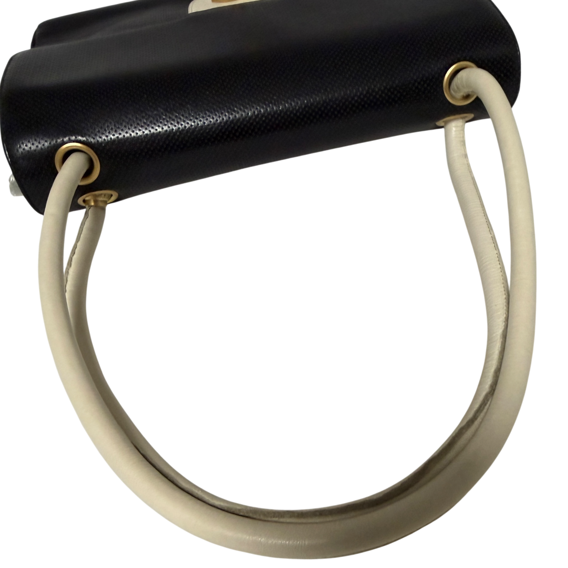 Chanel Single Flap Bag Medium Lammleder perforiert  Schwarz/Weiß / sehr gut Chanel