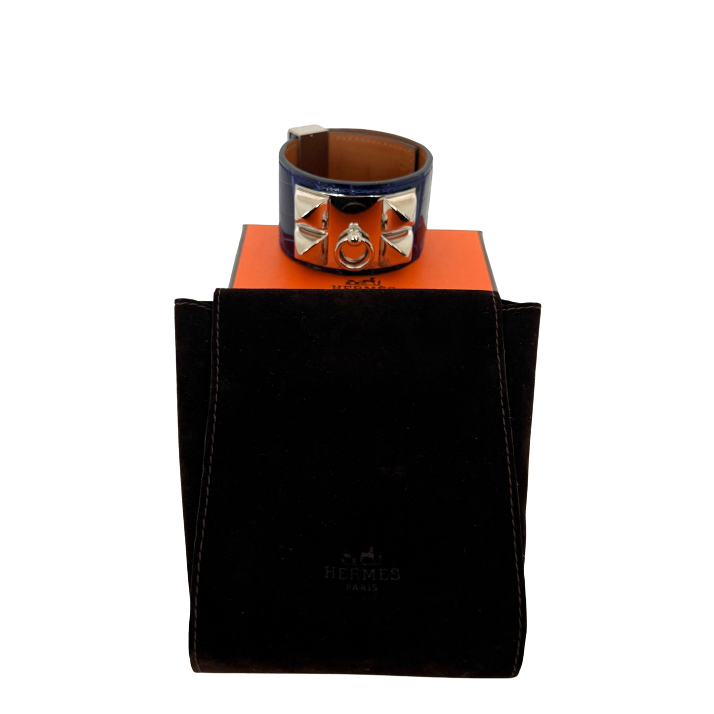 Hermès Collier de Chien aus Alligatorleder Blau / sehr gut Hermès