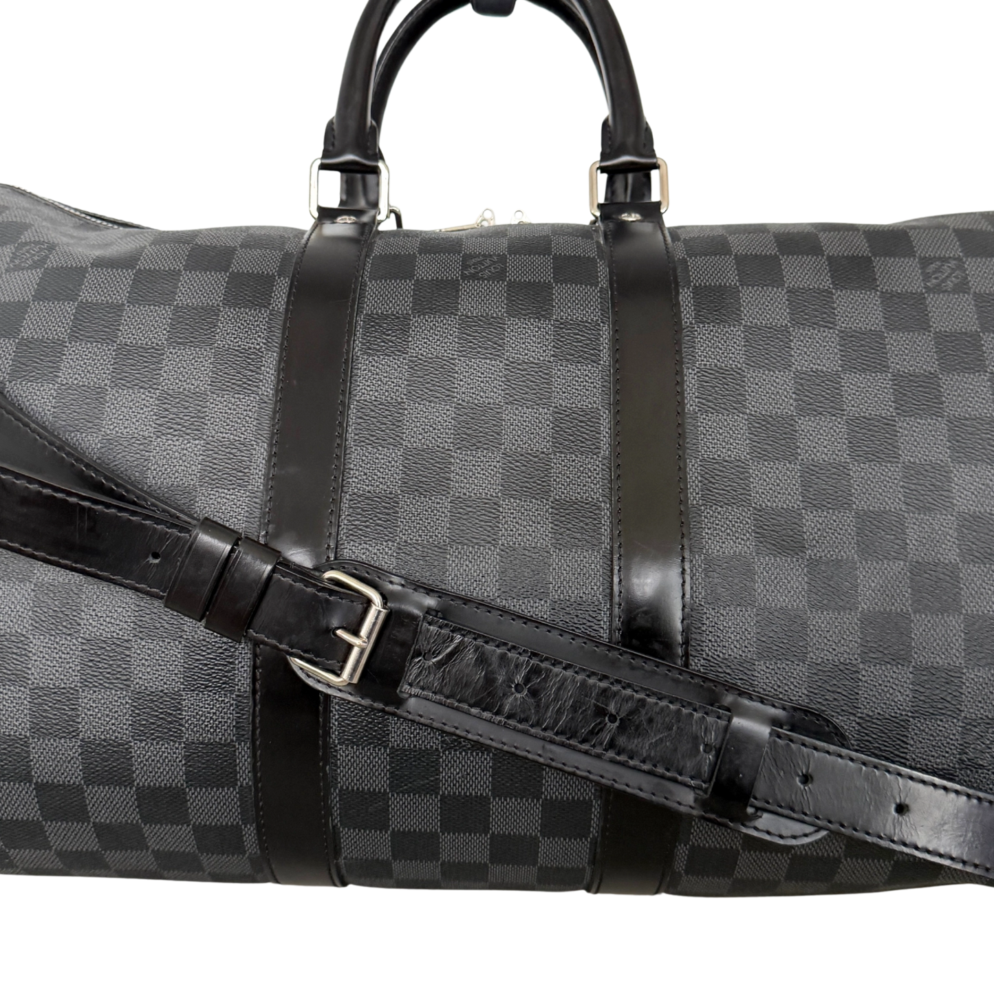 Louis Vuitton Keepall 45 mit Schulterriemen in Damier Graphite Canvas N41418 Schwarz / gut Louis Vuitton