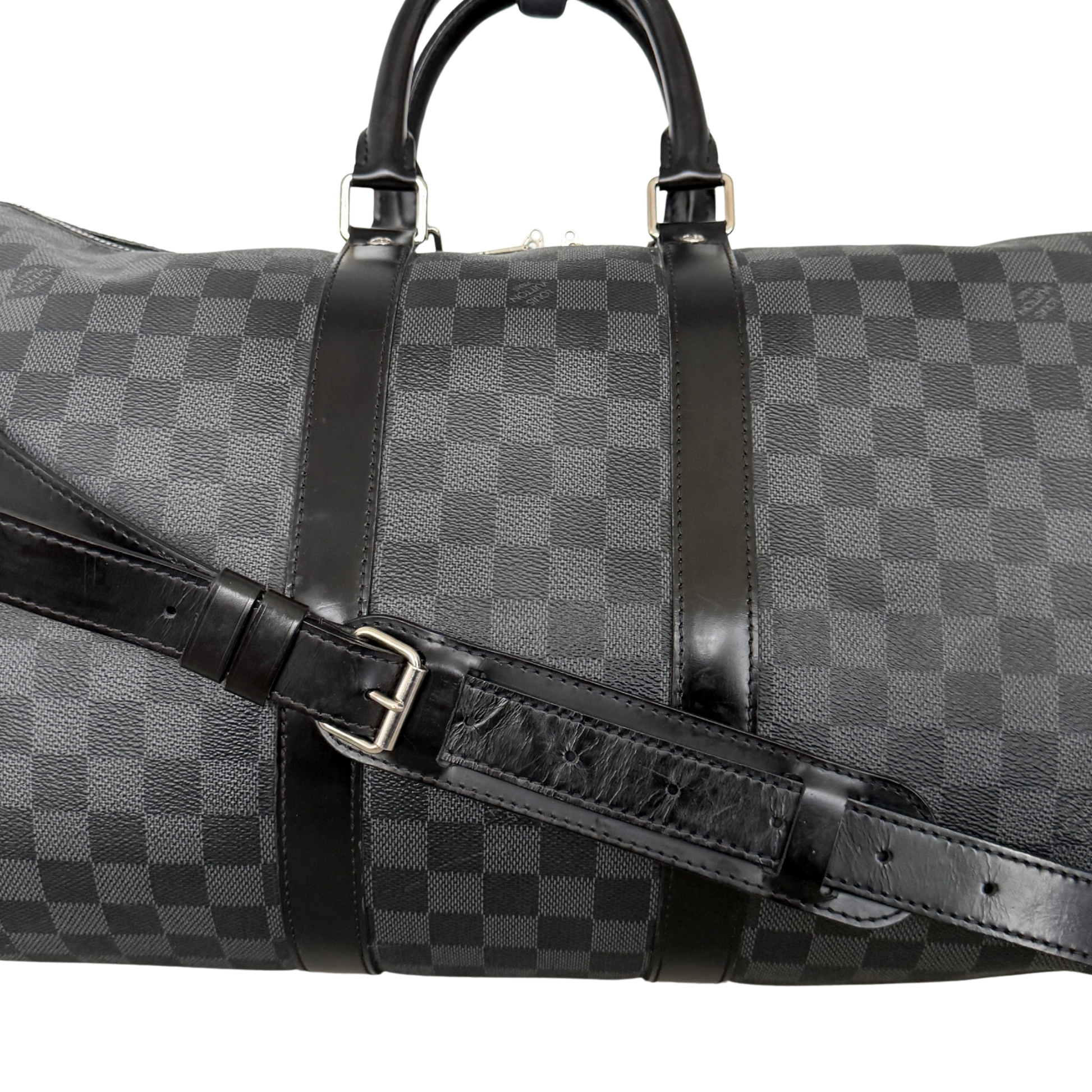 Louis Vuitton Keepall 45 mit Schulterriemen in Damier Graphite Canvas N41418 Schwarz / gut Louis Vuitton