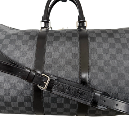 Louis Vuitton Keepall 45 mit Schulterriemen in Damier Graphite Canvas N41418 Schwarz / gut Louis Vuitton