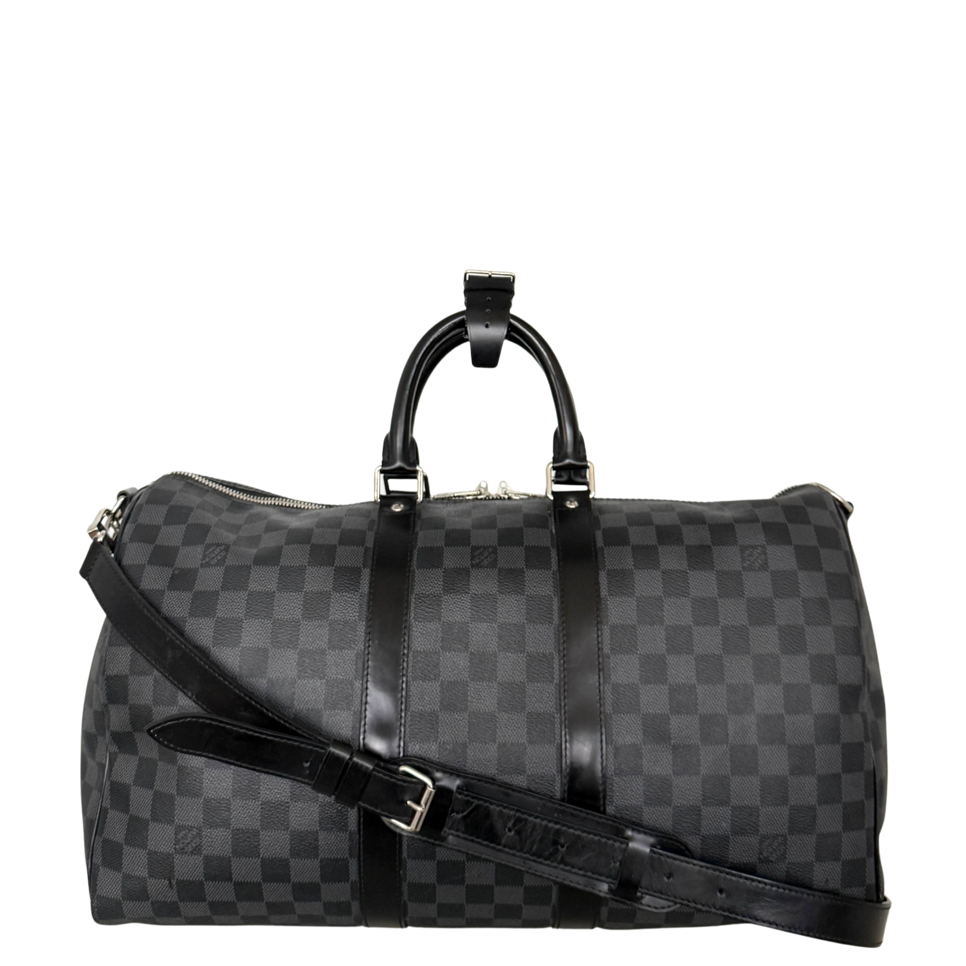 Louis Vuitton Keepall 45 mit Schulterriemen in Damier Graphite Canvas N41418 Schwarz / gut Louis Vuitton