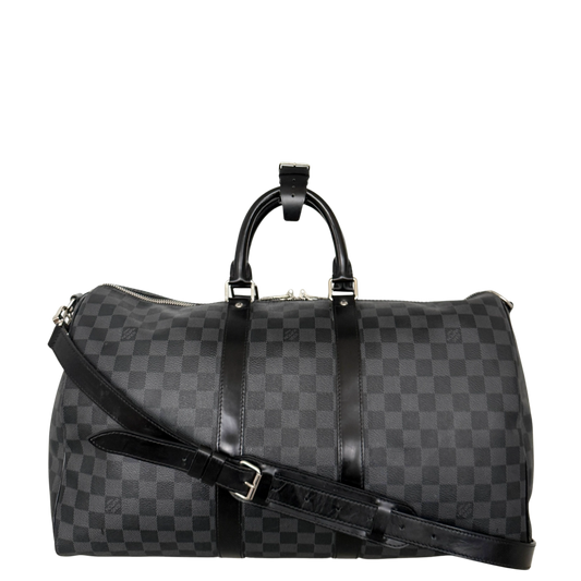 Louis Vuitton Keepall 45 mit Schulterriemen in Damier Graphite Canvas N41418 Schwarz / gut Louis Vuitton