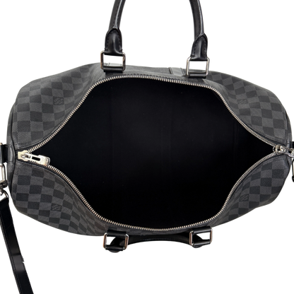 Louis Vuitton Keepall 45 mit Schulterriemen in Damier Graphite Canvas N41418 Schwarz / gut Louis Vuitton