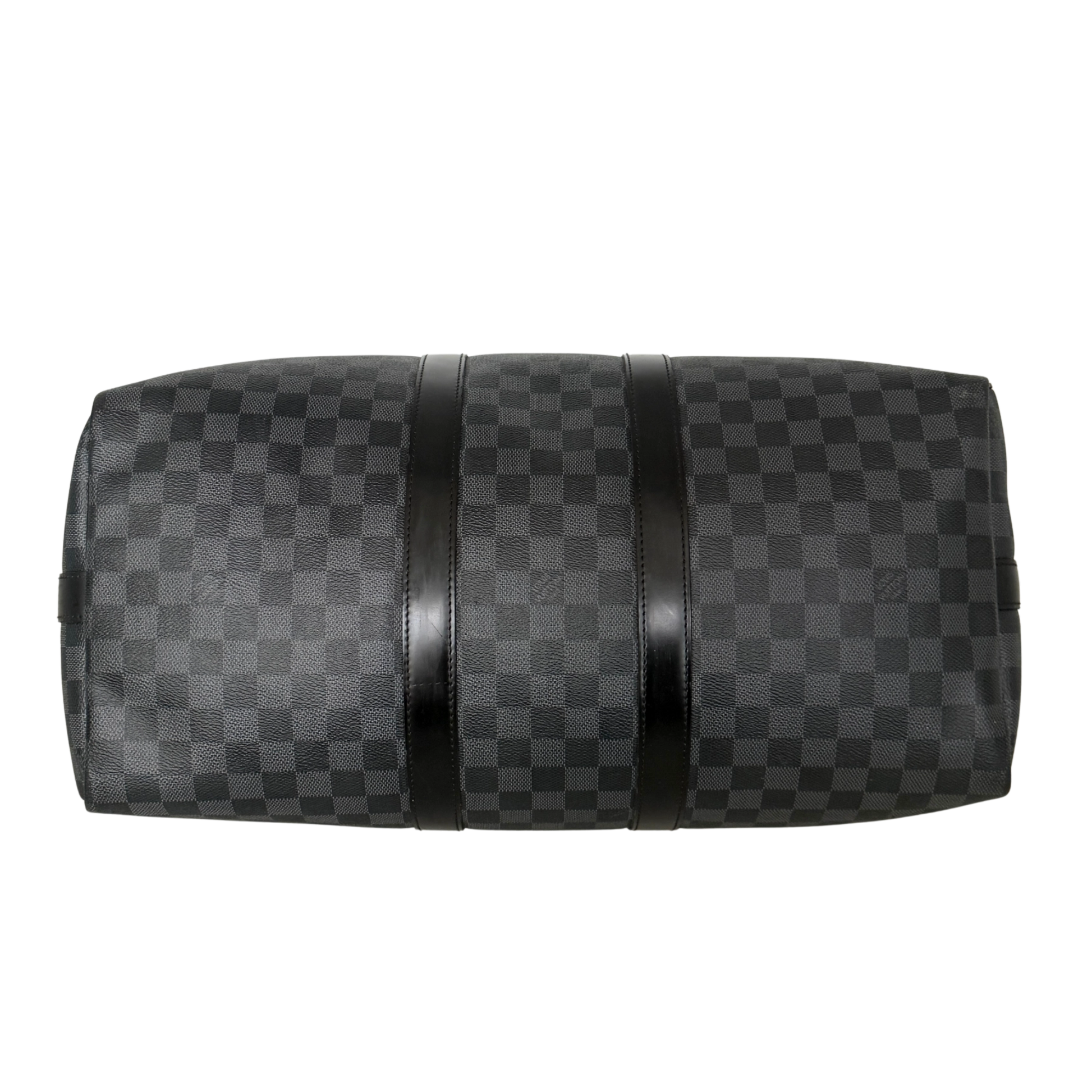 Louis Vuitton Keepall 45 mit Schulterriemen in Damier Graphite Canvas N41418 Schwarz / gut Louis Vuitton