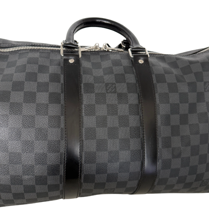 Louis Vuitton Keepall 45 mit Schulterriemen in Damier Graphite Canvas N41418 Schwarz / gut Louis Vuitton