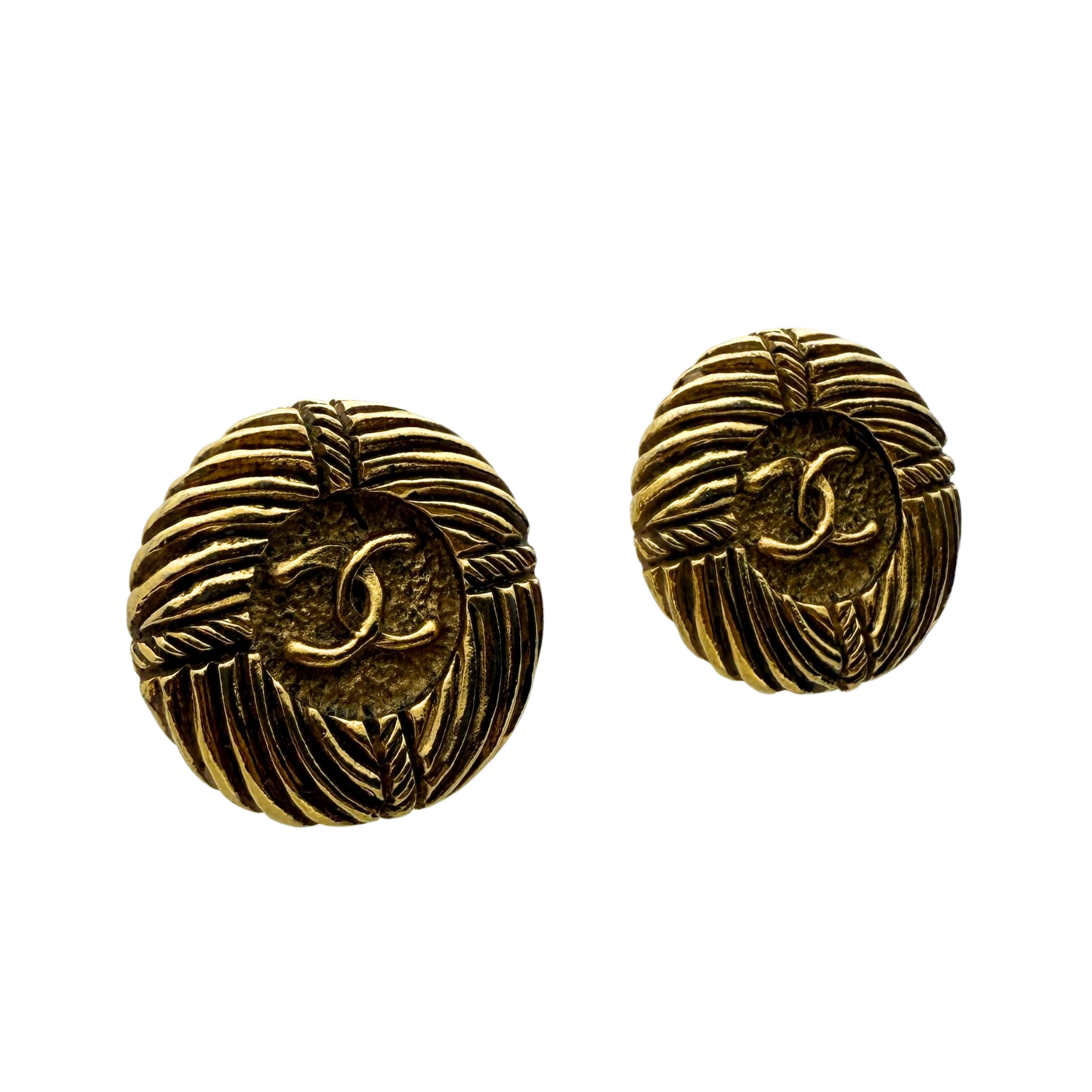 Chanel Runde Clip on Ohrringe mit Kordelmuster Gold / sehr gut