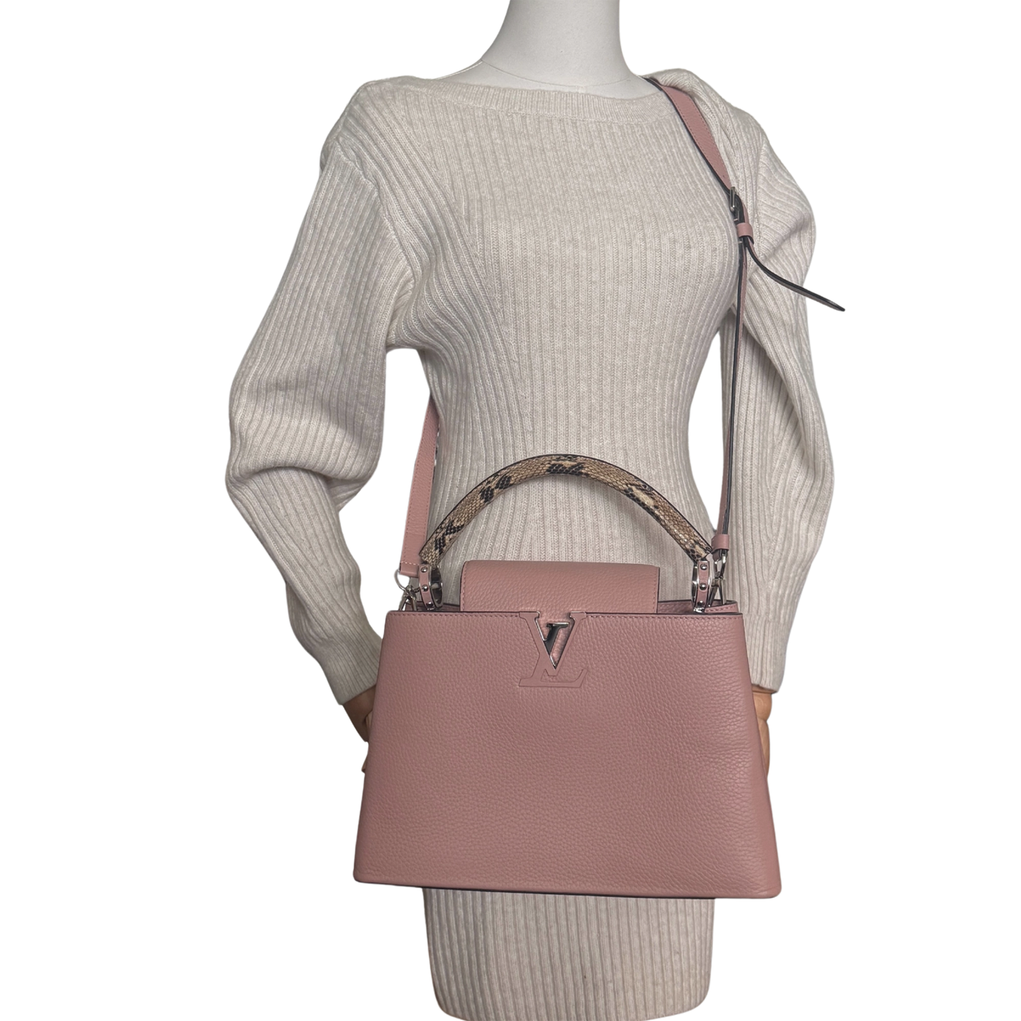 Louis Vuitton Capucines mit Schlangenledergriff Rosa N92801 / neuwertig Louis Vuitton