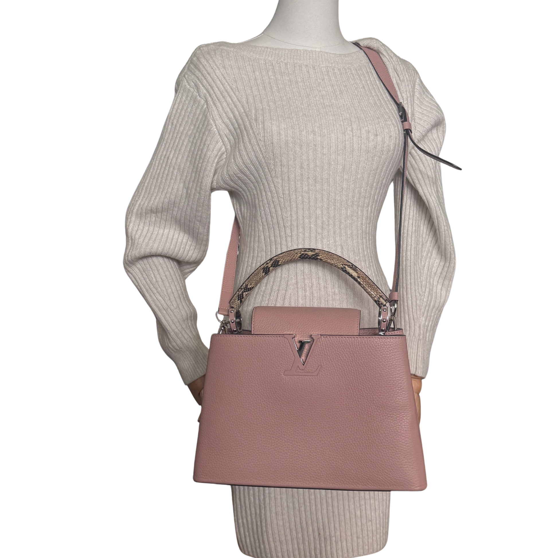 Louis Vuitton Capucines mit Schlangenledergriff Rosa N92801 / neuwertig Louis Vuitton