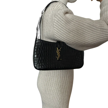 Saint Laurent LE 5 À 7 glänzendes Leder Krokodilprägung Schwarz / sehr gut Saint Laurent