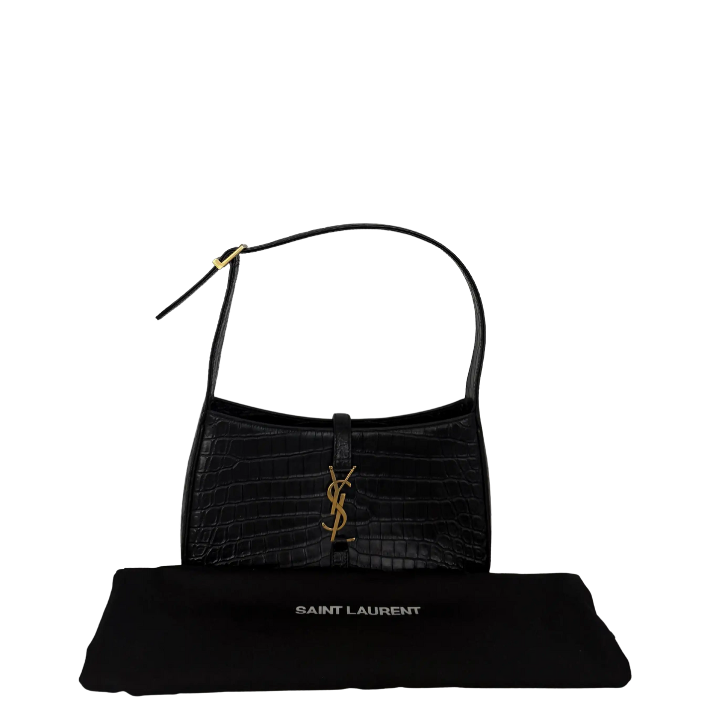Saint Laurent LE 5 À 7 glänzendes Leder Krokodilprägung Schwarz / sehr gut Saint Laurent