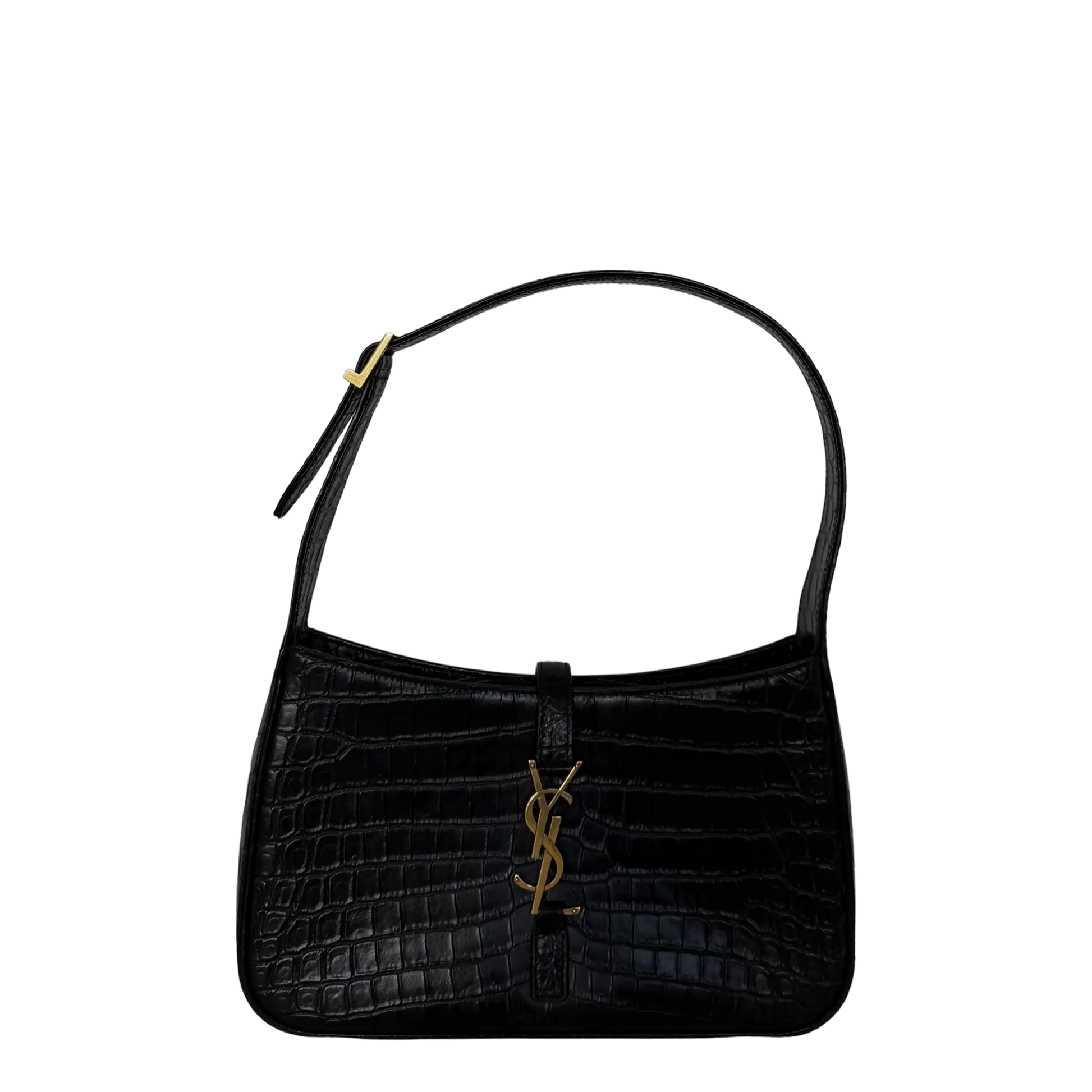 Saint Laurent LE 5 À 7 glänzendes Leder Krokodilprägung Schwarz / sehr gut Saint Laurent