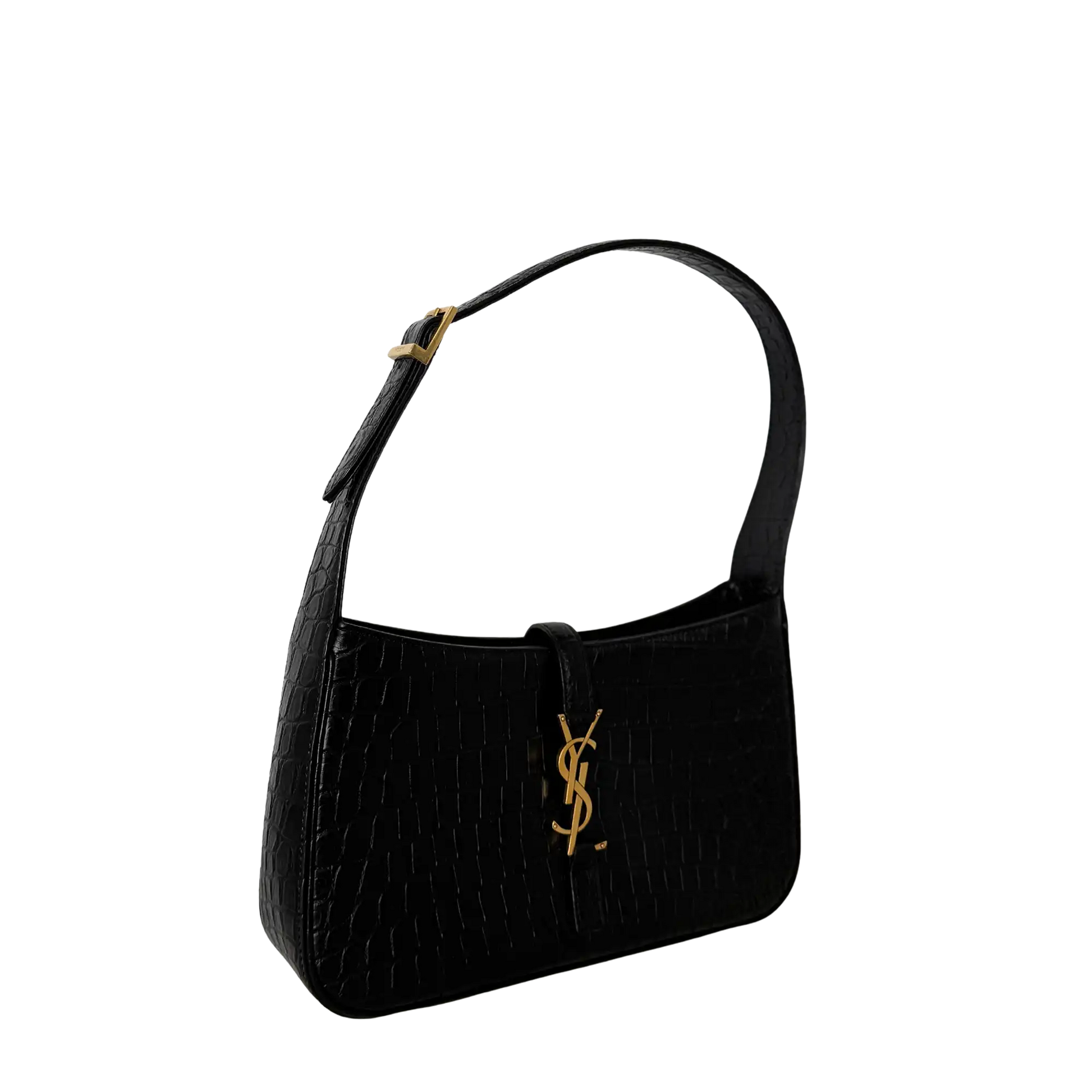 Saint Laurent LE 5 À 7 glänzendes Leder Krokodilprägung Schwarz / sehr gut Saint Laurent
