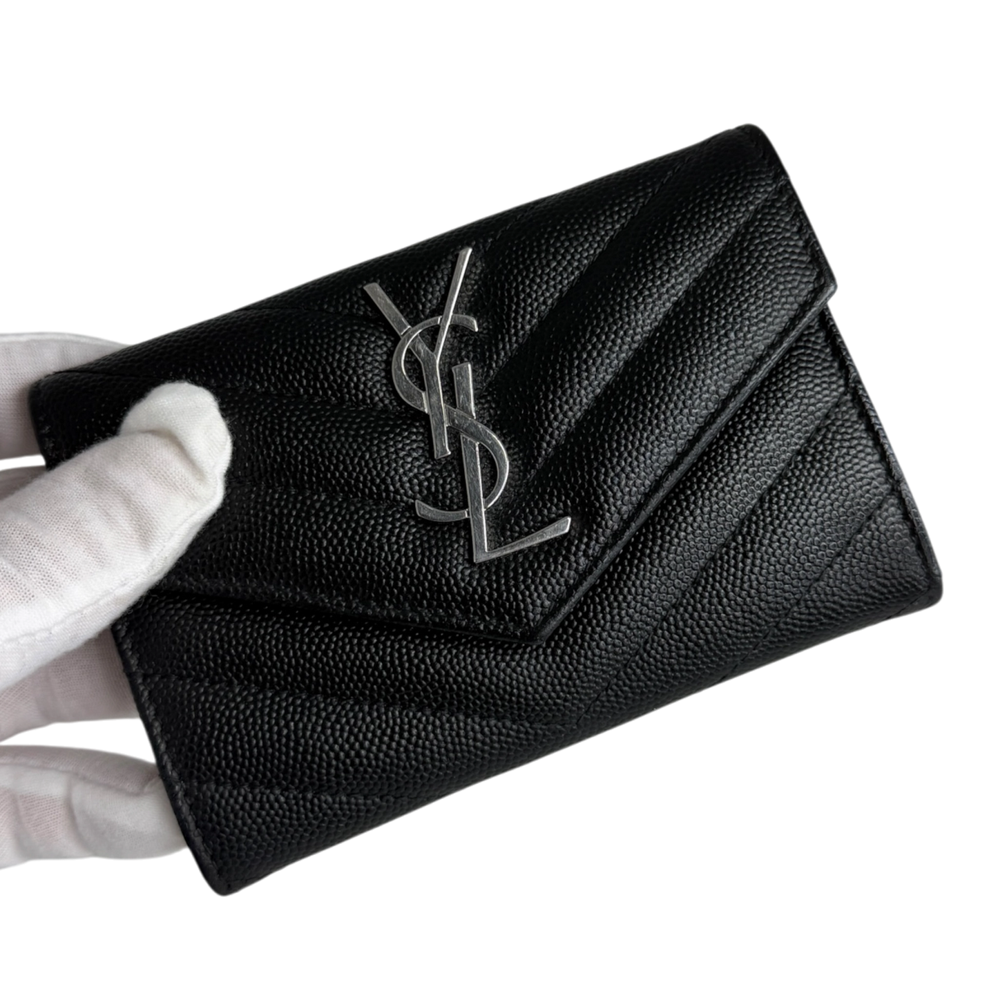 Saint Laurent Cassandre Geldbörse small Leder silberne Hardware / sehr gut Saint Laurent