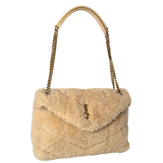 Saint Laurent Loulou Puffer Small Shearling Schultertasche Beige / sehr gut Saint Laurent