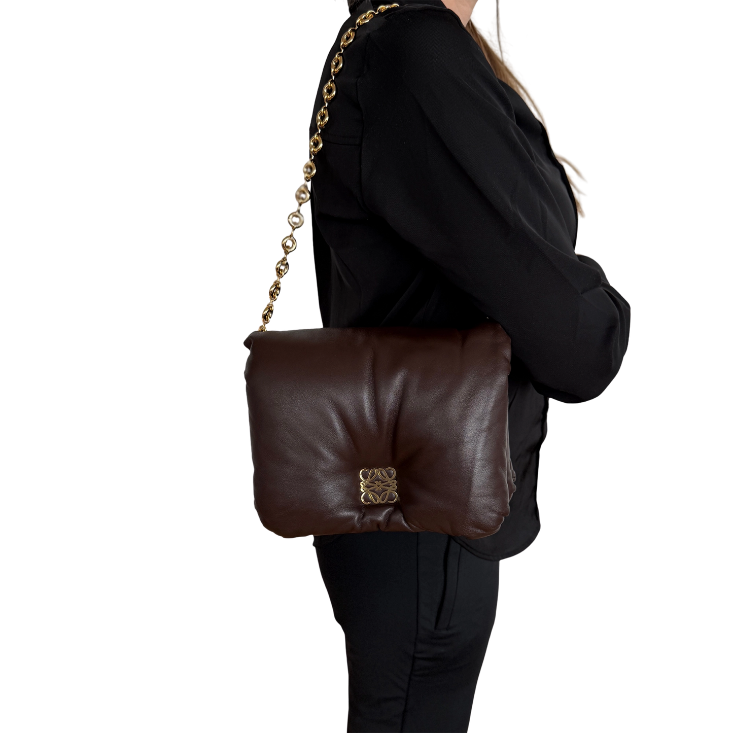 Loewe Goya Puffer Schultertasche dark chocolate / sehr gut Loewe