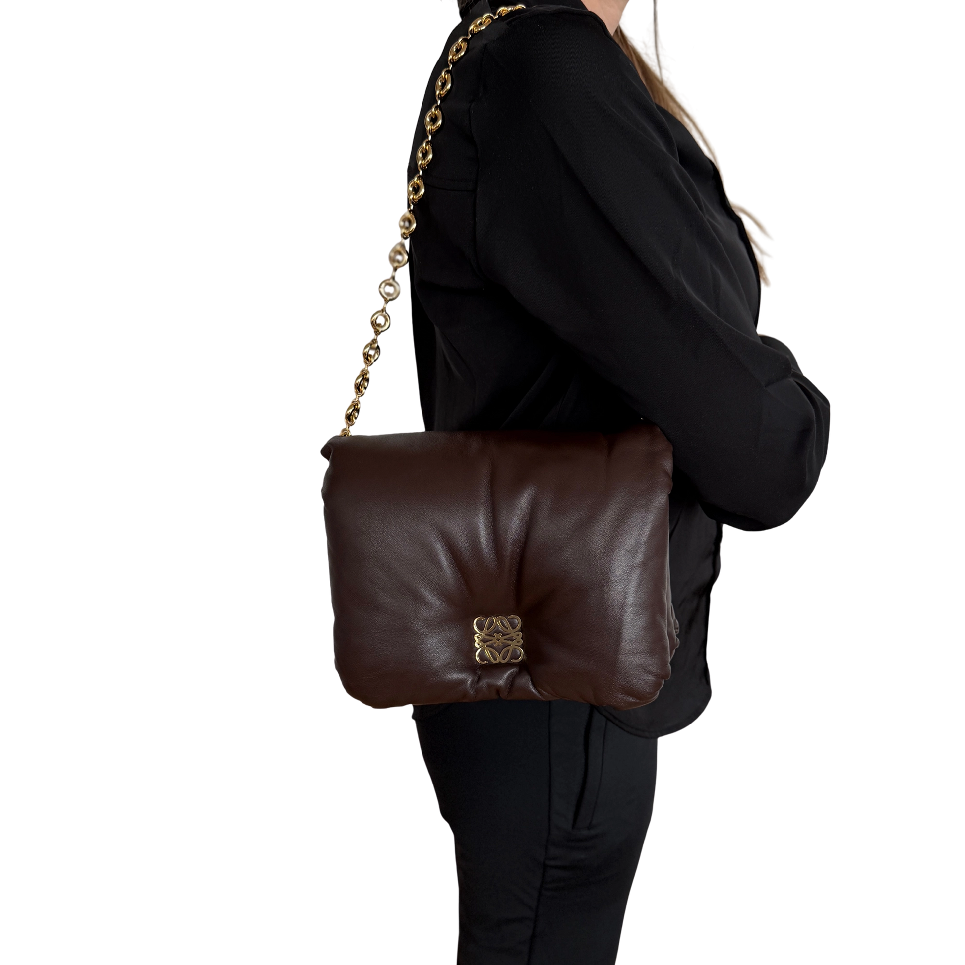 Loewe Goya Puffer Schultertasche dark chocolate / sehr gut Loewe