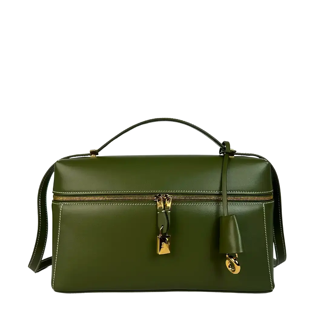 Loro Piana Extra Bag L27 glattes Kalbsleder Dark Lichen Green (50OM) / neuwertig Loro Piano