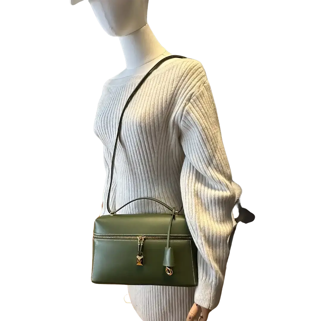 Loro Piana Extra Bag L27 glattes Kalbsleder Dark Lichen Green (50OM) / neuwertig Loro Piano