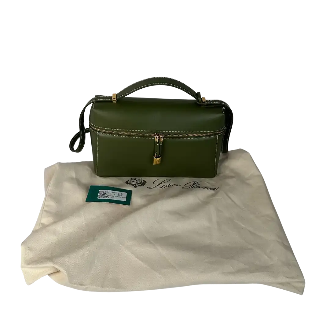 Loro Piana Extra Bag L27 glattes Kalbsleder Dark Lichen Green (50OM) / neuwertig Loro Piano
