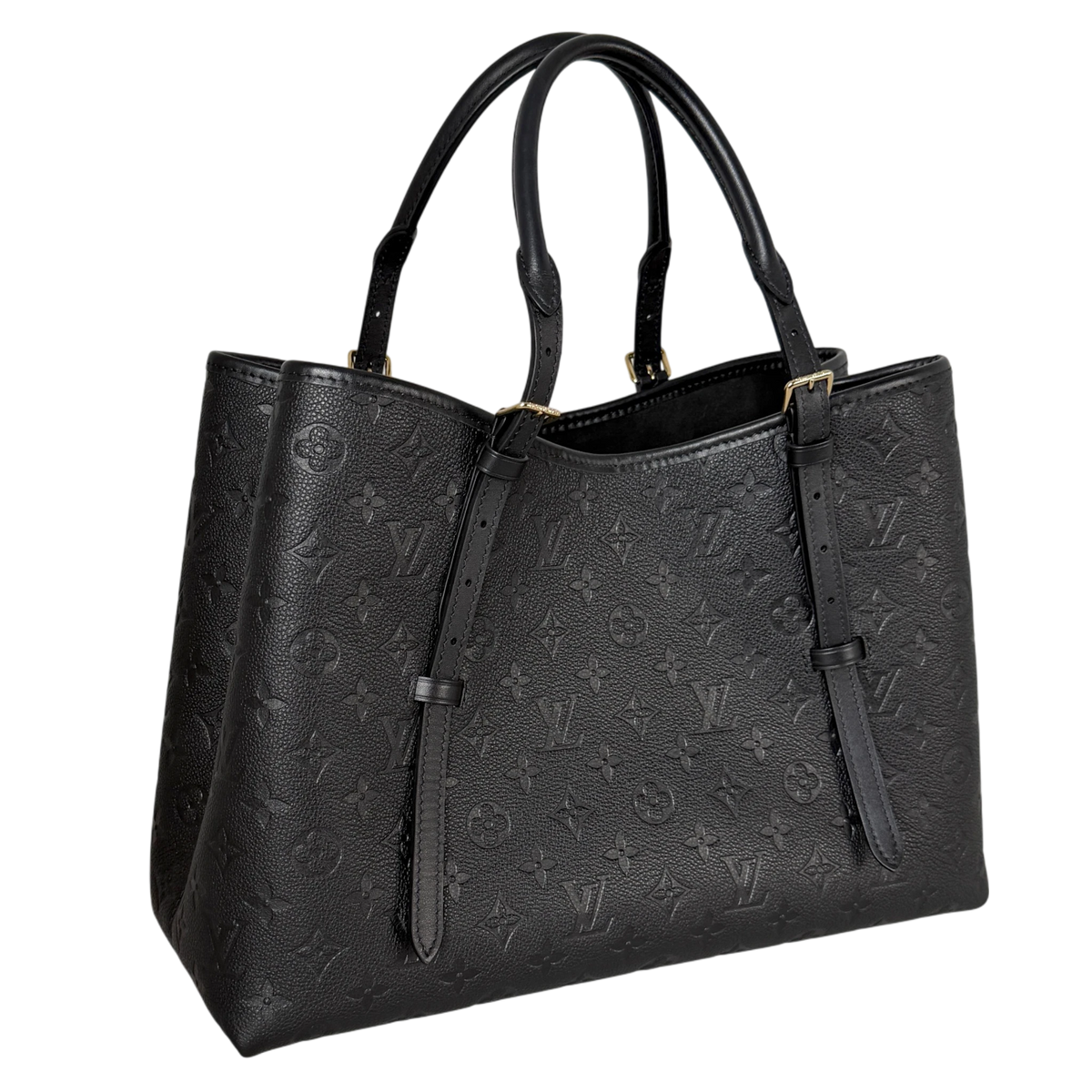 Louis Vuitton Babylone Tote MM schwarz, seitliche Ansicht mit verstellbaren Henkeln