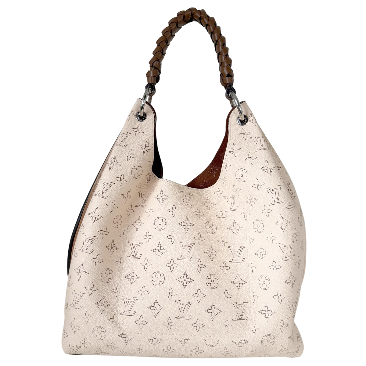 Louis Vuitton Carmel Hobo Mahina Leder Crème Beige Silber – Ansicht 3