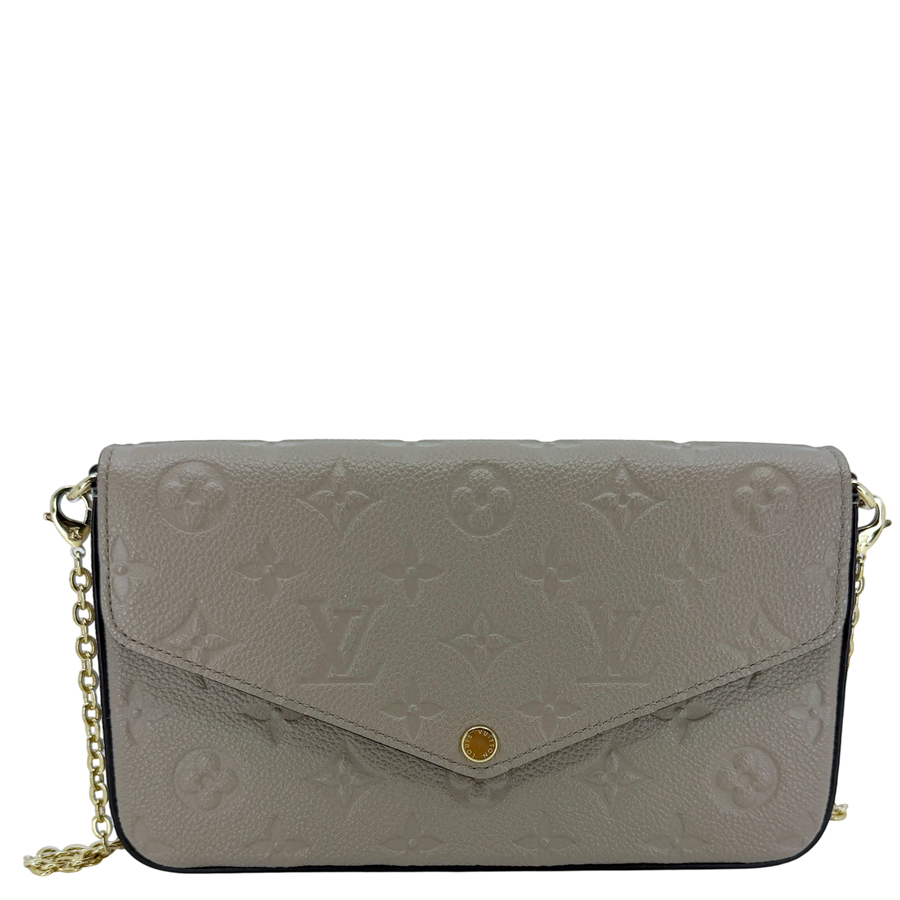Louis Vuitton Félicie Pochette Monogram Empreinte Tourterelle Gold