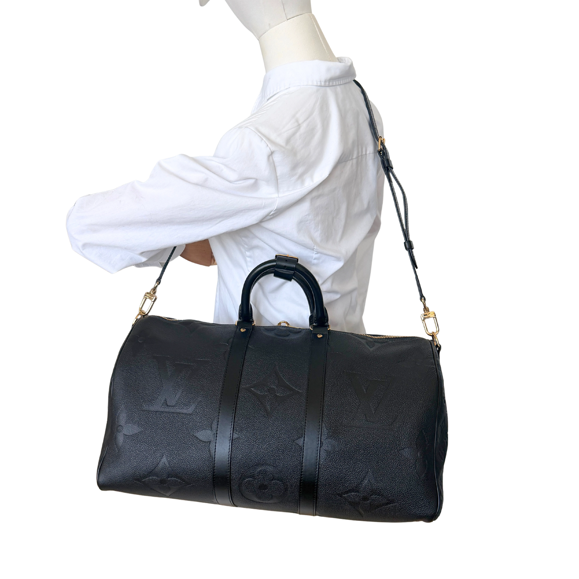 Louis Vuitton Keepall 45 Bandouliere Empreinte Giant Leder schwarz / neuwertig Louis Vuitton