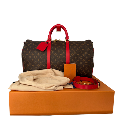 Louis Vuitton Keepall 50 Bandouliere Monogram Coquelicot rot Fullset / neuwertig Louis Vuitton