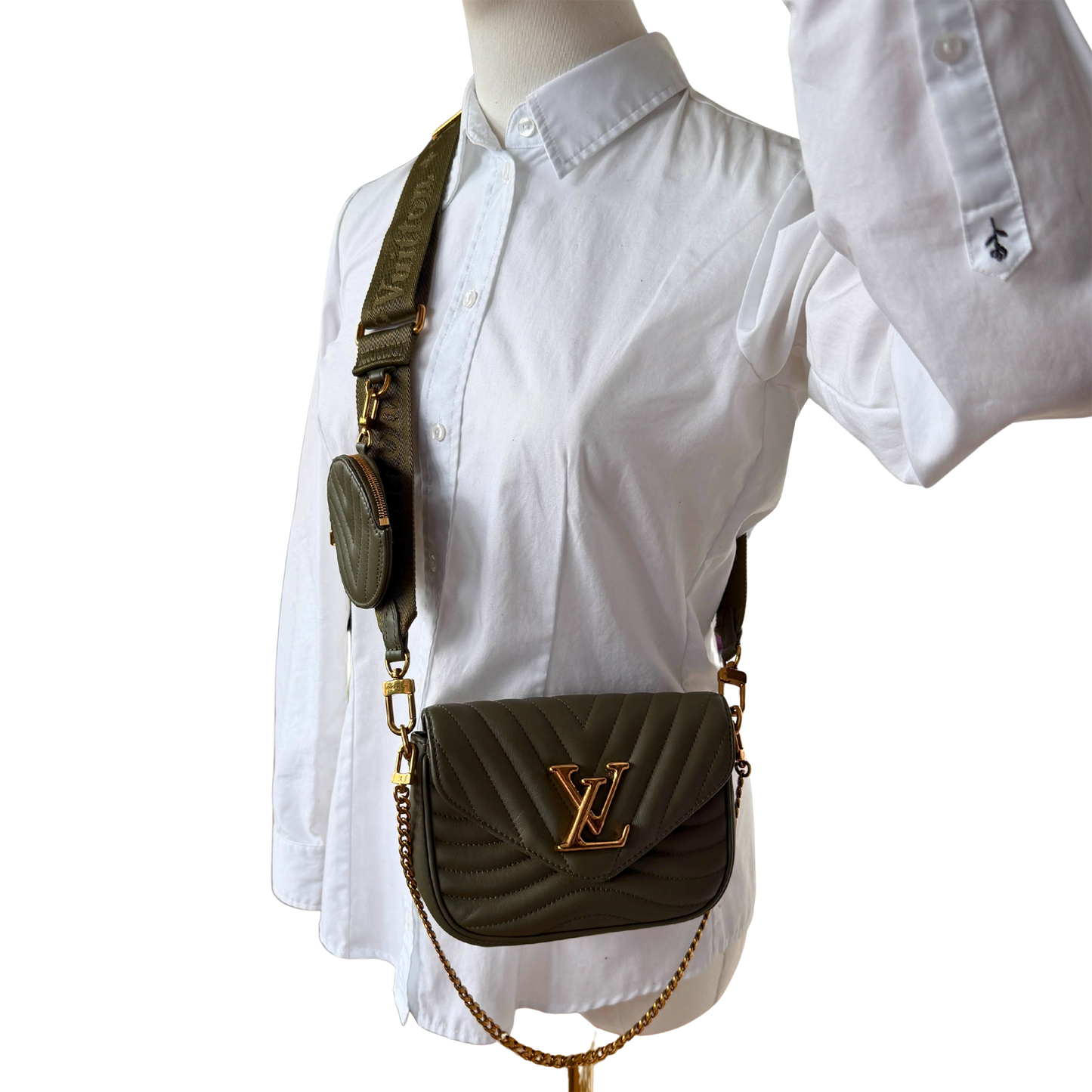 Louis Vuitton New Wave Multi Pochette Leder khaki / neuwertig Louis Vuitton