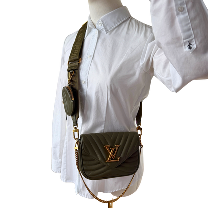 Louis Vuitton New Wave Multi Pochette Leder khaki / neuwertig Louis Vuitton